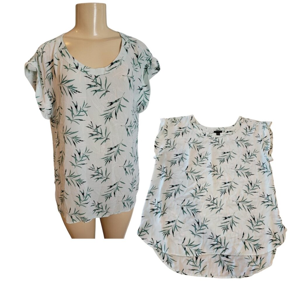 Ann Taylor Factory Green Palm Tropical Top Relaxed Tunic Blouse